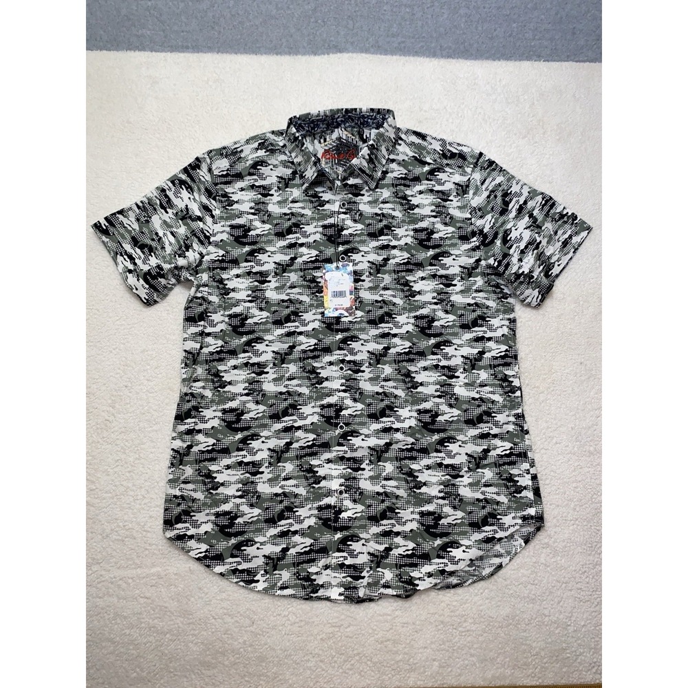 NWT Robert Graham "Edmunds" Short Sleeve Button Up Shirt Camo Skull AOP Medium